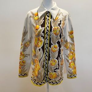 Vintage 70s Smartique Double Knit Floral Shirt with Dagger Collar